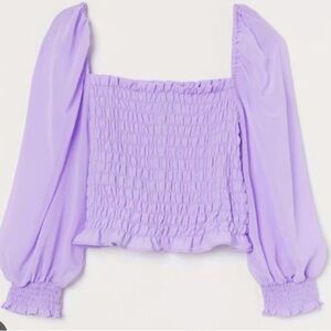H&M Lilac Lavender Square Neck Crop Top Long Sleeve Balletcore Size Small